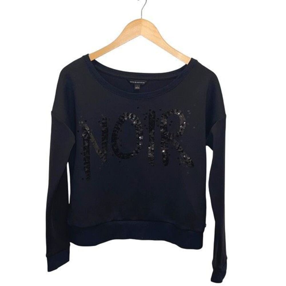 ROCK & REPUBLIC NOIR France BLACKTIE‎ CROPPED SEQUIN SWEATSHIRT Black Medium